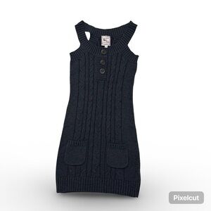 Vintage Pink Rose Stylish Navy Blue Knit Women’s Dress S